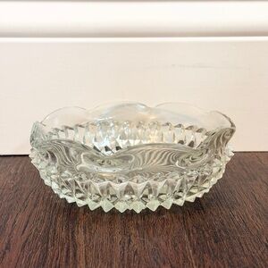 Vintage Indiana Glass Candy Dish Diamond Point Clear Pattern with Scalloped Edge